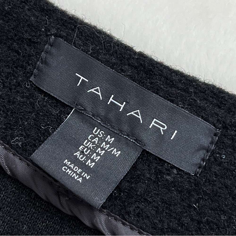 Tahari Wool Cardigan Jacket Colorblock Duster Jacket Black Grey Stripe Medium - Picture 9 of 16